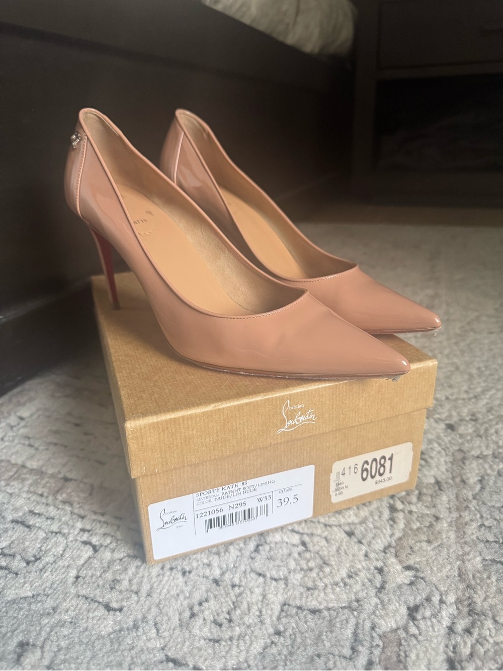 Christian Louboutin Sporty Kate 85 Nude Patent 39.5